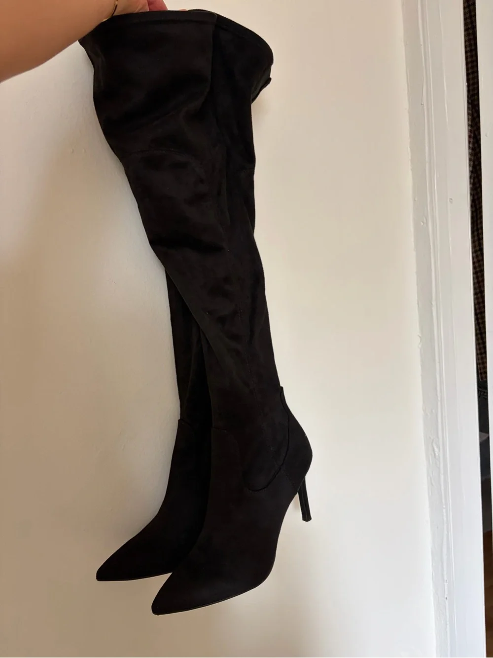 Women's Black Over-the-Knee Stiletto Boots - Sleek Pointed-Toe Design